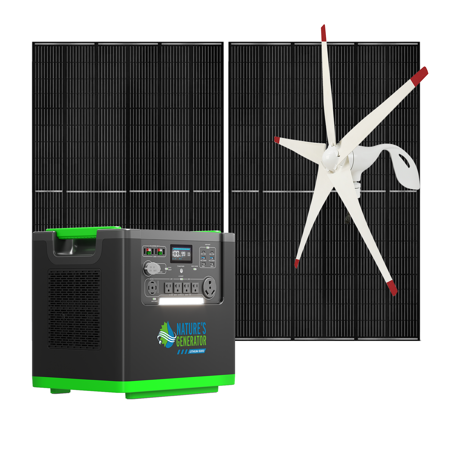 Nature's Generator Lithium 6000 with Solar Panels and Wind Turbine Main image